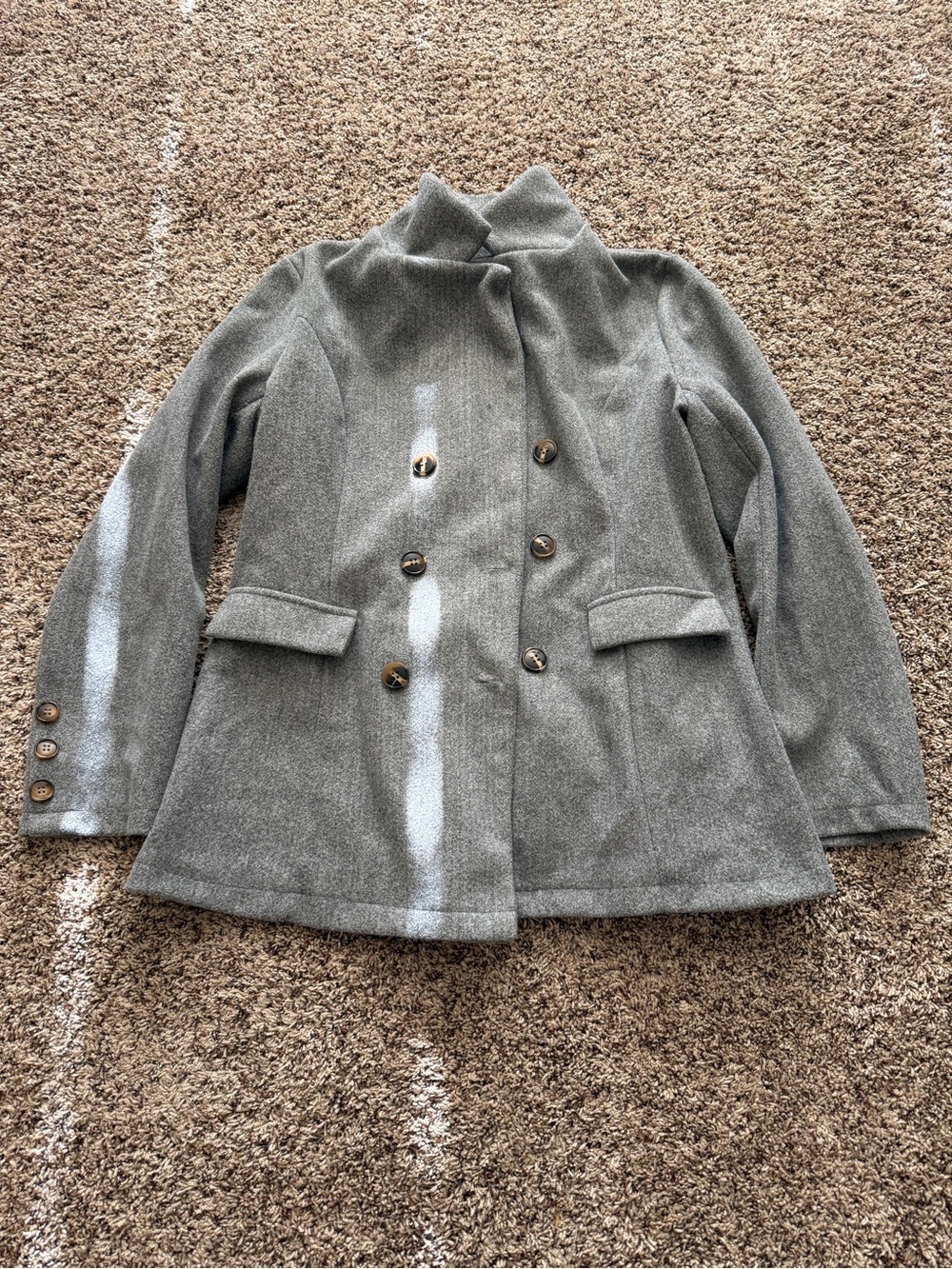 SHEIN Girls Double-Breasted Gray Pea Coat